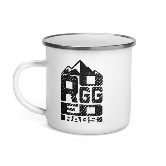 Distressed "Rugged Rags" Block Logo Enamel Mug